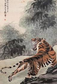 Modèle de tatouage tigre encre de style chinois