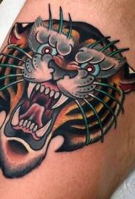 old school cartoon color roaring tiger tattoo pattern