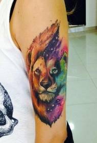 arm water color lion tattoo pattern
