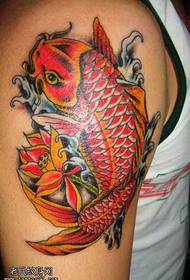 men's upper arm red squid tattoo pattern