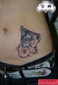 girls abdomen dull black and white tiger tattoo pattern