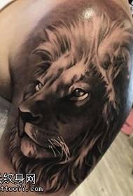 Didelis liūto tatuiruotės modelis ant peties