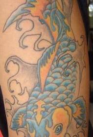 blauwe en giele inktvis tattoo patroan 130605 - blauwe inketvis mei Sineesk karakter tattoo patroan