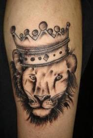Crown Lion Head Black Tattoo Patroon