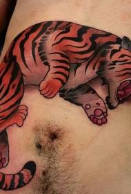 Abdomen new school color tiger tattoo pattern