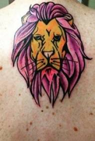 boys back painted watercolor sketch creative domineering lion head tattoo picture