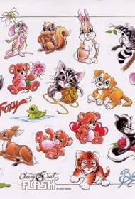 Tatoveringsmønster fra Little Fox Bunny Cat Cartoon