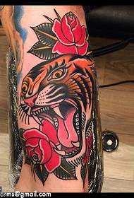 calf tiger rose tattoo pattern  129314 - Xiong Meng's Tiger Tattoo Pattern
