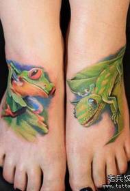 girls instep 3D color frog and gecko tattoo pattern
