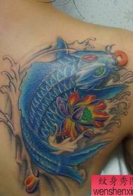 girl shoulder color squid lotus tattoo pattern