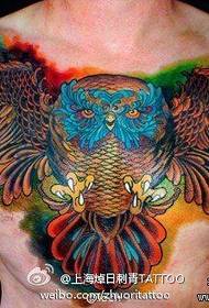 male front chest cool owl tattoo pattern