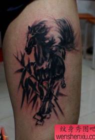 male legs Chinese style ink painting horse tattoo pattern