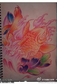 warna gambar manuskrip Tato Carp lotus tradisional