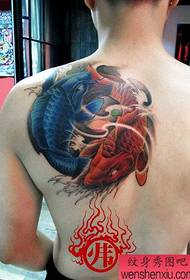 Male back popular pop color squid tattoo pattern