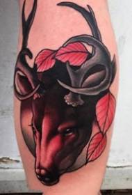 Dark red group of thigh animal tattoo works