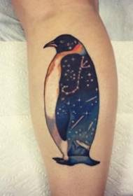 penguin tattoo figure - a set of colored starry penguin theme tattoo works