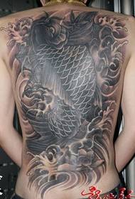 a full back black gray squid tattoo pattern
