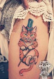 여자의 다리 인기 멋진 고양이 문신 패턴
