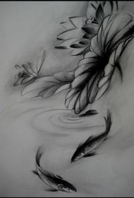 svartvit lotusbläckfisk bläckfisk tatuering manuskript mönster bild