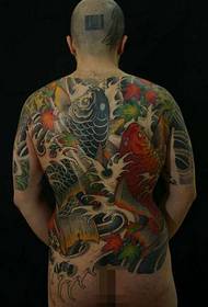 Back squid maple leaf tattoo pattern