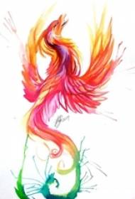 warna watercolor percikan tinta Phoenix tato naskah