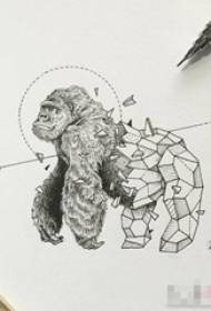 black line sketch nga mamugnaong hayop nga orangutan geometric nga elemento nga abstract nga litrato sa tattoo