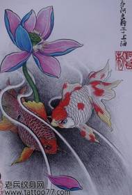 rękopis tatuażu kałamarnicy - kolorowy rękopis tatuażu lotosu złotej rybki