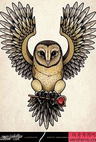 კლასიკური პოპულარული owl tattoo ხელნაწერი