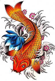 kolor nga carp ug lotus group nga dunay manuskrito nga tattoo