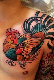 men's left chest beautiful Color big cock tattoo pattern