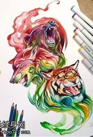 manuscript watercolor animal tattoo pattern