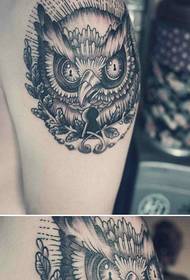 milkê populer ên populer ên reş û spî yên Owl Tattoo Model