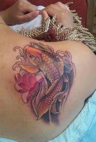 a girl's shoulder color small squid lotus tattoo pattern