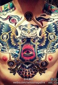male chest domineering cool na pattern ng tattoo ng Owl