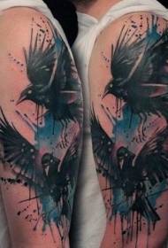 Raven tattoo figure toned gray crow tattoo pattern