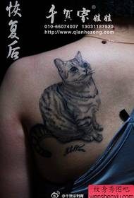 ເດັກຍິງກັບຄືນຮູບແບບ tattoo cat ງາມທີ່ຫນ້າຮັກ