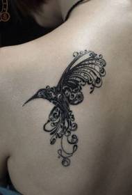 girl shoulder totem hummingbird tattoo pattern