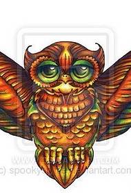Umbhalo odumileyo kunye nomhle wombala we-owl tattoo