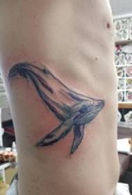 Siyah yan nokta üzerinde erkek yan bel diken soyut hat hayvan balina dövme resim