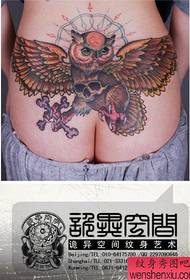 beautiful cool owl tattoo pattern on the back waist