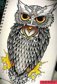 კლასიკური ლამაზი owl tattoo ხელნაწერი
