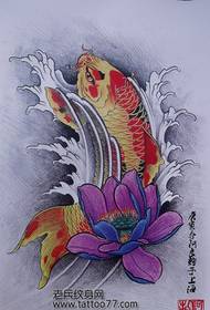 魷魚紋身手稿：彩色魷魚蓮花紋身手稿