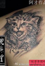 boys back shoulder cute cat tattoo pattern