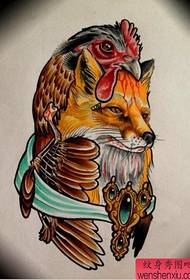 prekrasan uzorak lisica Rooster tetovaža