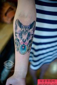 girl arm popular classic school style cat tattoo pattern