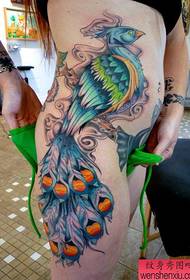 cintura do lado da beleza un atractivo patrón de tatuaxe de pavo real
