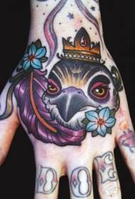 Hand Color Pigeon Bird Head and Crown Tattoo Pattern