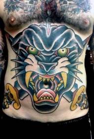 abdominal old school angry panther and sharp dagger tattoo pattern