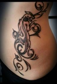 Side Rib Tribal Panther with Vine Tattoo Pattern