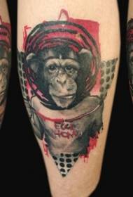 leg PS image processing software style color funny monkey tattoo